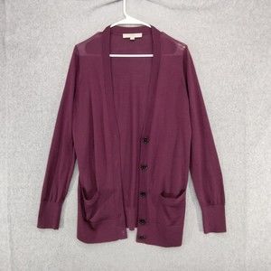 Ann TaylorLOFT Cardigan Sweater Womens Size L Cranberry Button Down Lightweight